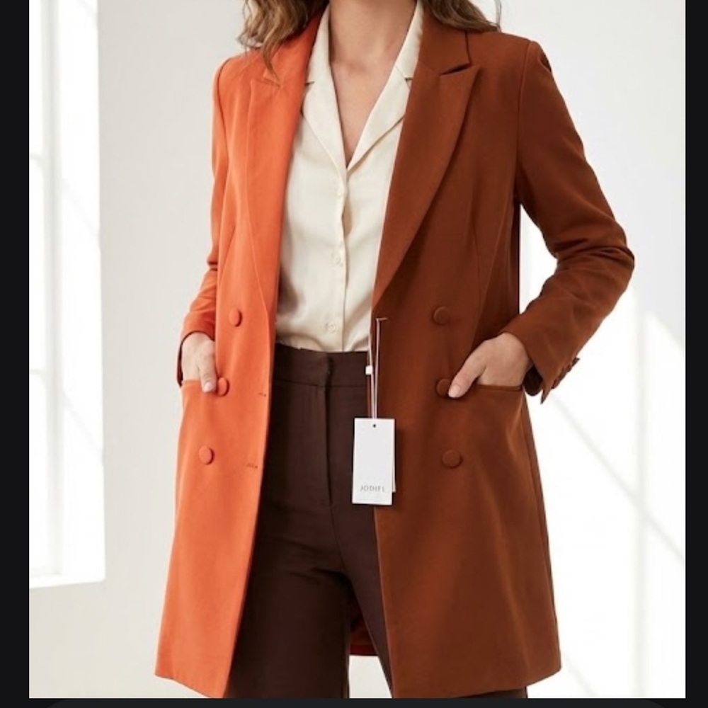JODIFL Orange and Brown Double-Breasted Blazer